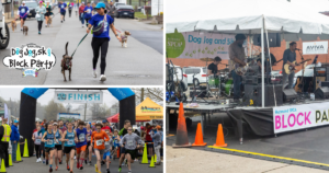 collage of images from the 2023 Dog Jog, 5K and Block Party